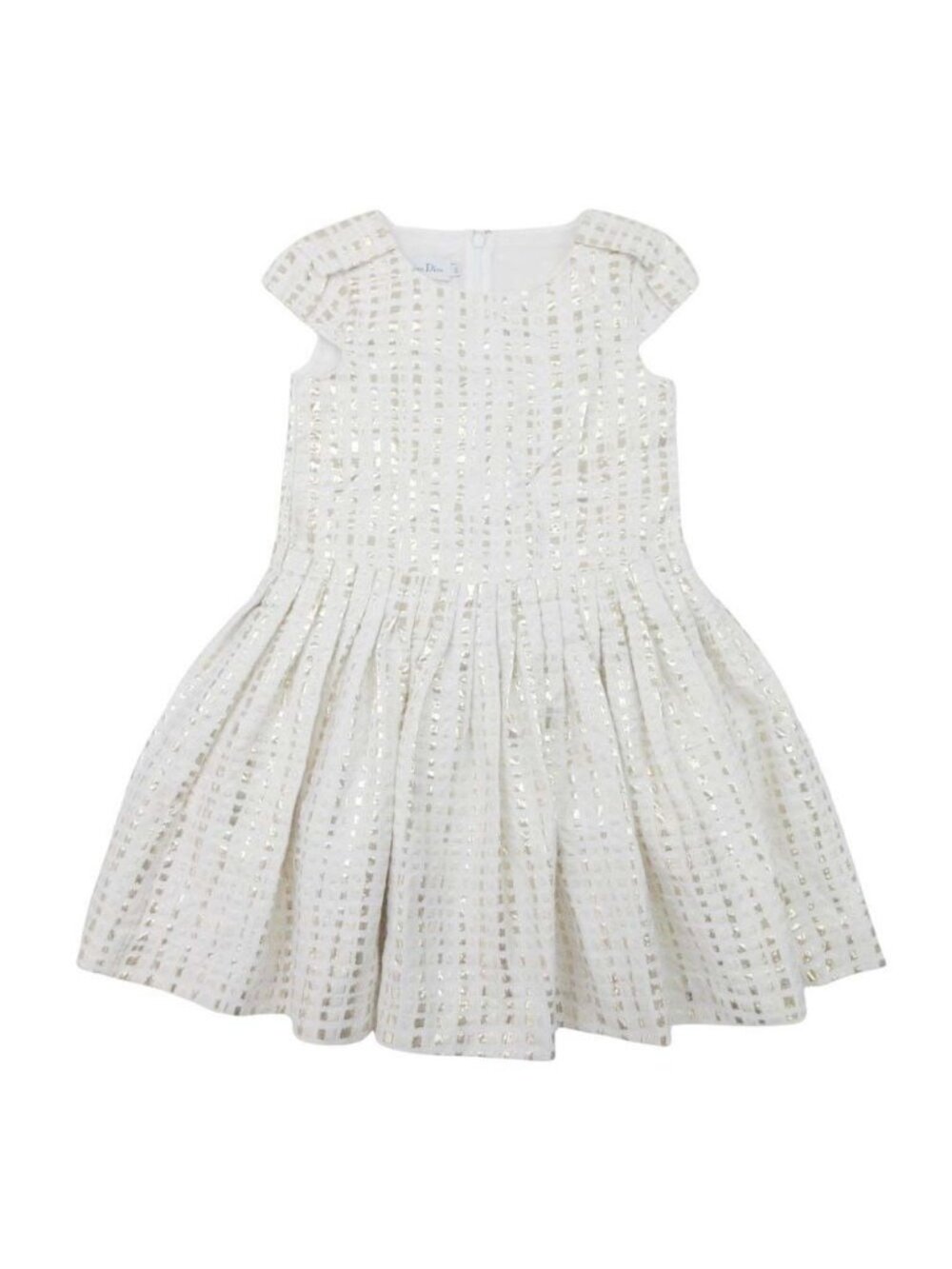 Dior Children's Jacquard All Over Print Dress Pleated 116 Off White Gold Kids